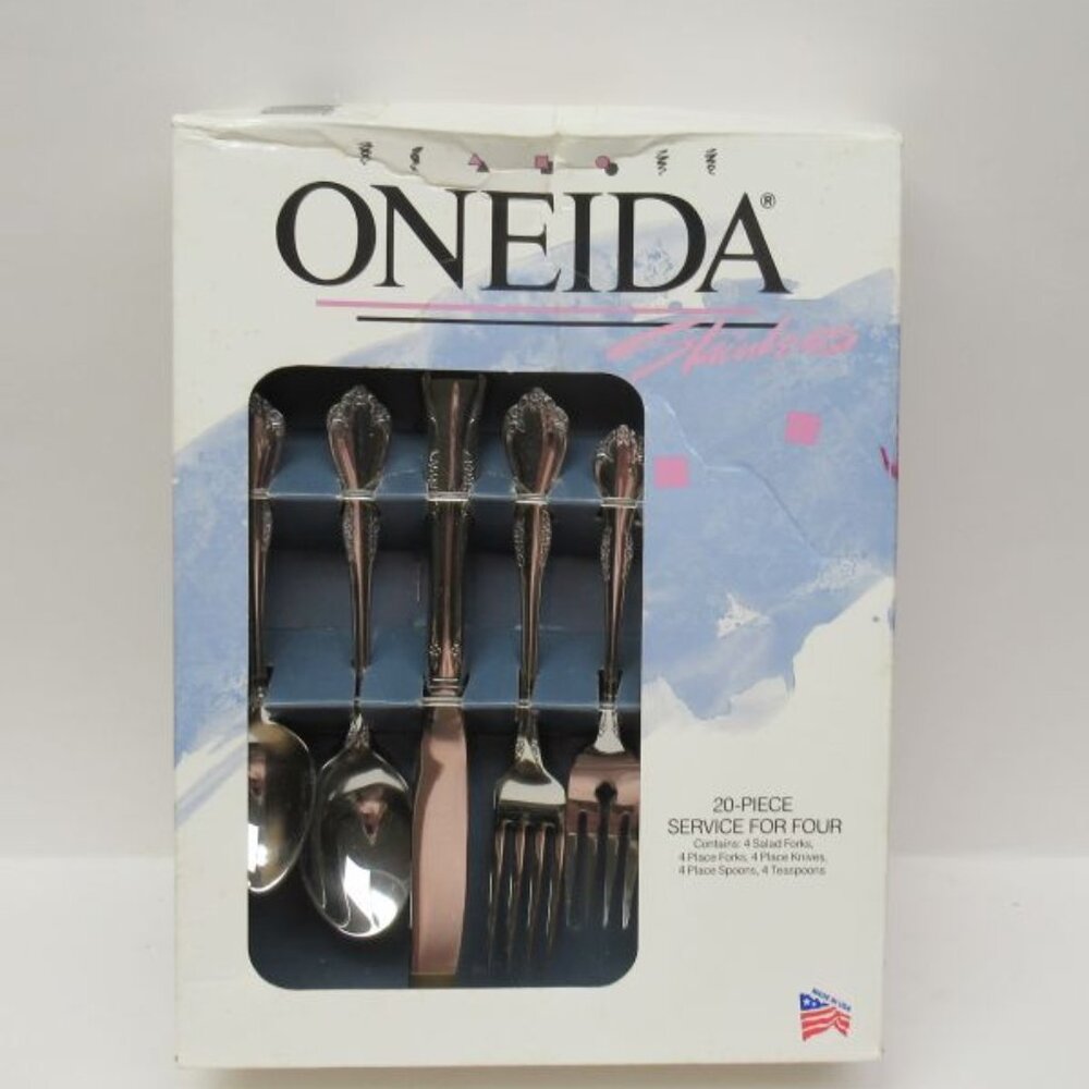 Oneida Stainless MANSFIELD 20 Piece 4-Place Settings, Original Box, U.S.A.